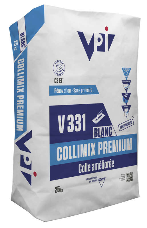 Colle carrelage tous travaux et supports C2ET COLLIMIX PREMIUM V331 blanc - Sac de 25 kg