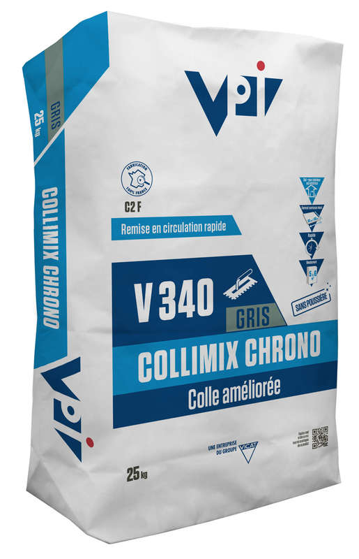 Colle carrelage travaux rapides COLLIMIX CHRONO V340 gris - Sac de 25 kg