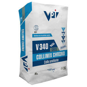 Colle carrelage travaux rapides COLLIMIX CHRONO V340 gris - Sac de 25 kg
