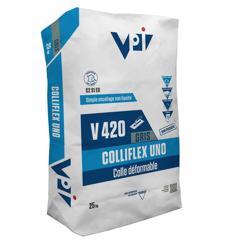 Colle déformable pour carrelage C2S1 EG  COLLIFLEX UNO V420 gris - Sac de 25 kg