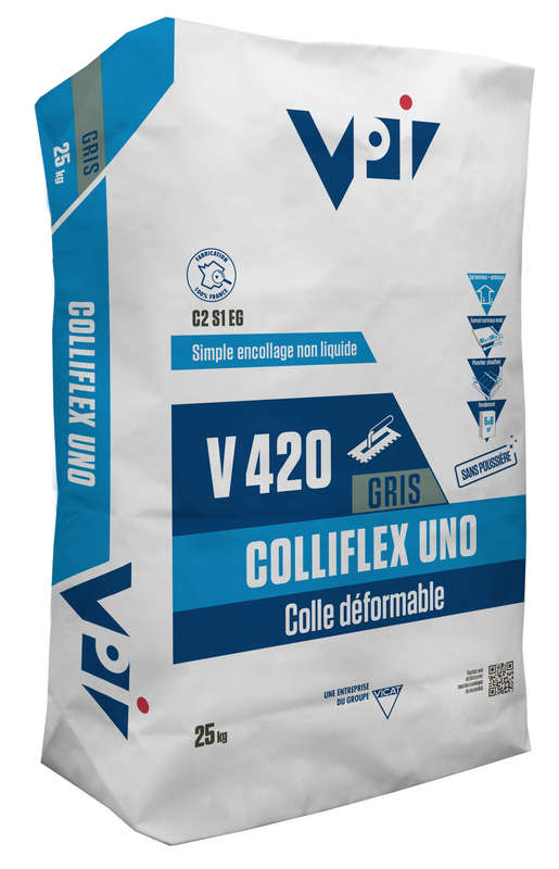 Colle déformable pour carrelage C2S1 EG  COLLIFLEX UNO V420 gris - Sac de 25 kg