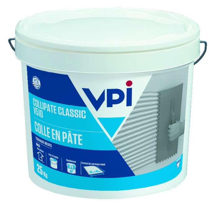 Colle en pâte carrelage locaux humides neufs COLLIPATE CLASSIC V510 blanc - Seau de 25 kg