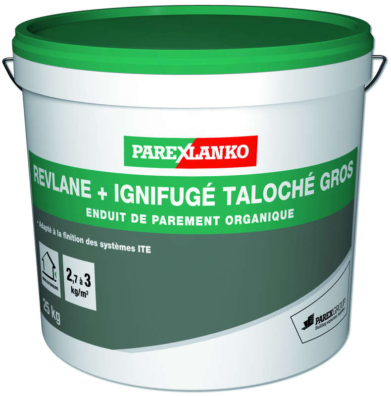 Enduit de parement organique ignifugé pour façades REVLANE TG 1.6 gris PG30 - Seau de 25 kg