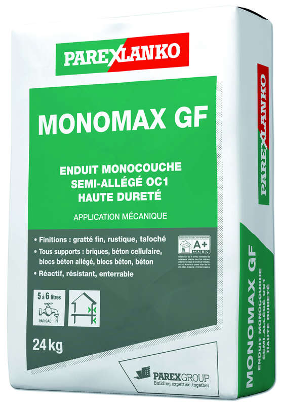 Enduit de finition monocouche semi-allégé OC1 haute dureté MONOMAX GF G00 naturelle - Sac de 24 kg