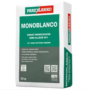 Enduit monocouche semi-allégé à la chaux pour l'imperméabilisation et la décoration des parois MONOBLANCO blanc - Sac de 25 kg