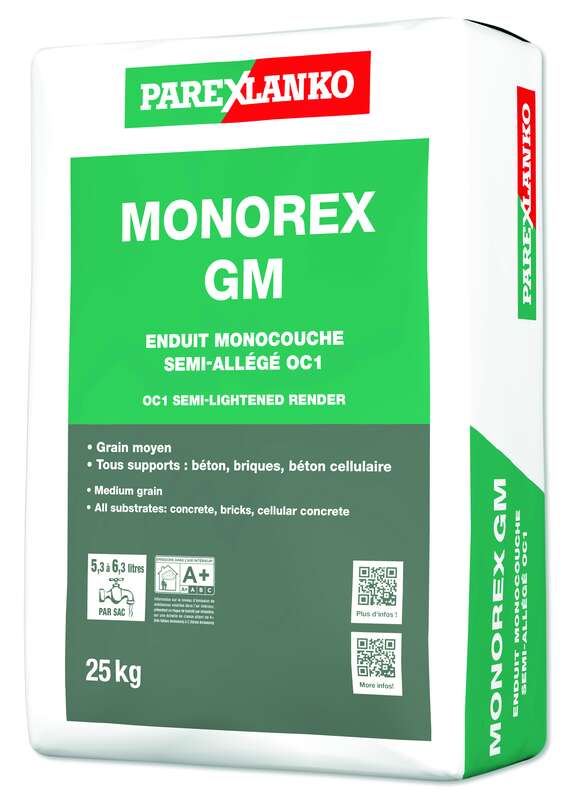 Enduit de façade monocouche semi-allégé MONOREX GM jaune ocre - Sac de 25 kg