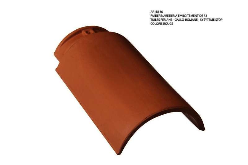 Faîtière/arêtier à emboîtement de 33 pour toiture en béton muscade en terre cuite - brun vieilli - L. 403 x l. 225 mm