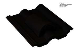 Tuile chatière en béton DOUBLE ROMANE noir L. 420 x l. 330 mm