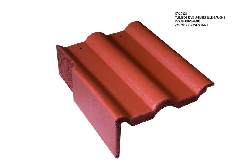 Tuile de rive universelle universelle gauche en béton DOUBLE ROMANE rouge sienne L. 420 x l. 332 mm
