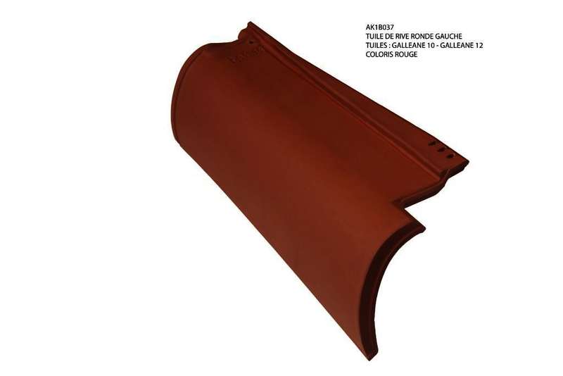 Tuile de rive ronde gauche en terre cuite GALLEANE® rouge L. 473 x H. 165 mm