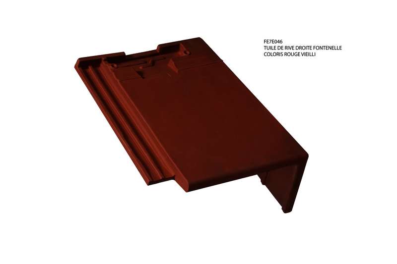 Tuile de rive droite en terre cuite FONTENELLE® rouge vieilli L. 350 x l. 286 mm