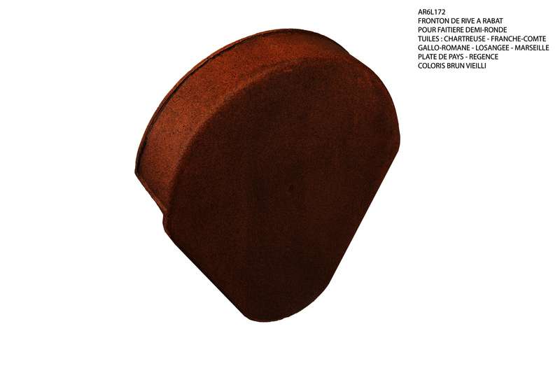 Fronton de rive à rabat en terre cuite pour faîtière demi-ronde brun vieilli H. 342 x l. 312 mm