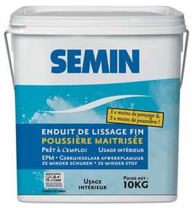 Enduit de lissage en pâte poussière maitrisée SEMIN - Seau de 10 kg