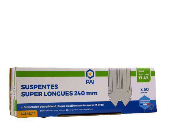 Suspente 17/47 pour fourrure de plafond L. 240 x 43 mm