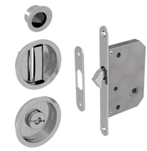 Serrure à condamnation ronde chrome satiné avec accessoires