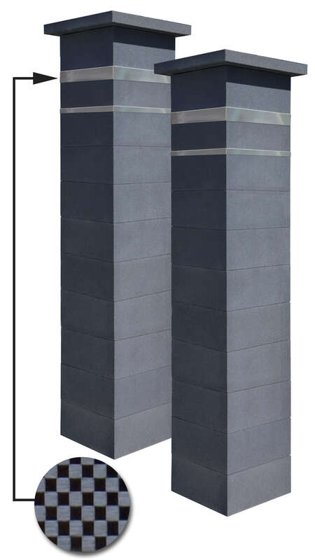 Kit de 2 piliers complets WESER PLATINUM vibropressé avec 2 inserts aspect damier dark L. 39 x l. 39 x Ép. 188 cm