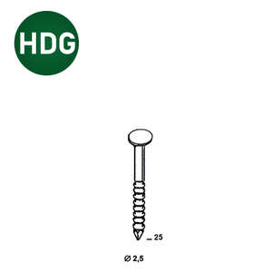 Coil de pointes annelées en acier galvanisé HDG S Diam. 2,5 x L. 25 mm