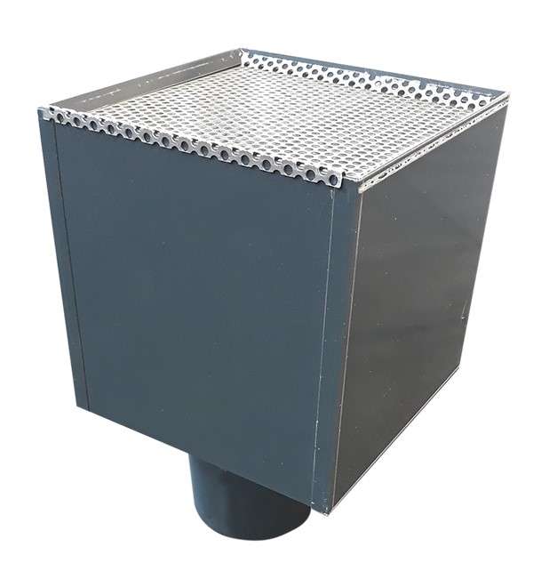Boîte à eau en acier pour eaux pluviales blanc gris RAL 9002 - L. 200 x l. 200 mm - Diam. 100 mm