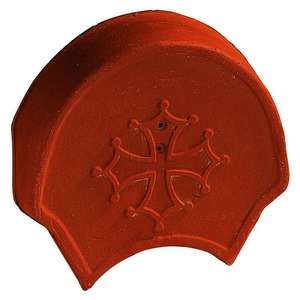 Fronton CROIX OCCITANE en terre cuite rouge L. 350 x l. 330 mm