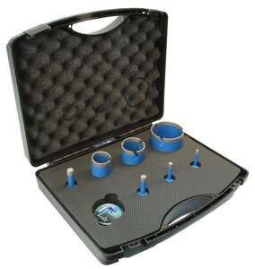 SET DE PERCAGE comprenant 7 couronnes Ø 06, 08, 10, 12, 35, 45, 68 mm + Boite de cire (LOT)
