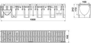 Caniveau ACO XTRADRAIN 150 S en polypropylène H. 210 mm + grille passerelle en fonte classe C250