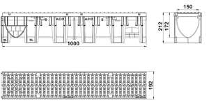 Caniveau ACO XTRADRAIN 150 S en polypropylène H. 210 mm + grille passerelle en fonte classe D400