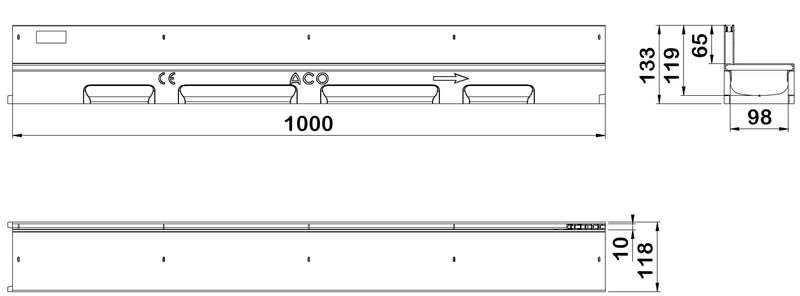 Caniveau ACO SELF 100 en béton polymère H. 55 mm + couverture à fente classe A15