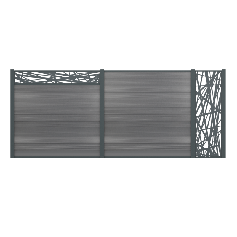 Panneau décor horizontal en aluminium HERA pour clôture FIBERDECK BOSTON FANTASY avec profil de finition  gris 7016 L. 175 x l. 30 cm