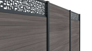 Panneau décor horizontal en aluminium CRIOS pour clôture FIBERDECK BOSTON FANTASY avec profil de finition gris 7016 L. 175 x l. 30 cm