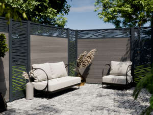 Panneau décor horizontal en aluminium LAMIA pour clôture FIBERDECK BOSTON FANTASY avec profil de finition gris 7016 L. 175 x l. 30 cm