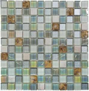 Mosaïque de verre, marbre blanc et coquillage pour sol et mur de salle de bains BATI ORIENT MIX gris L. 30 x l. 30 cm
