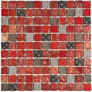 Mosaïque pour mur intérieur en pierre naturelle BATI ORIENT MIX rouge verre gris L. 30 x l. 30 cm