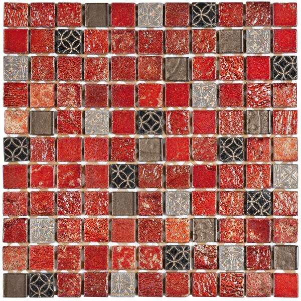 Mosaïque pour mur intérieur en pierre naturelle BATI ORIENT MIX rouge verre gris L. 30 x l. 30 cm