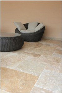 Dallage sol extérieur travertin - rustic beige vieilli - opus romain - É,p. 12 mm