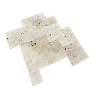 Opus Romain en pierre naturelle TRAVERTIN Eco vieilli 4 formats Ép. 12 mm