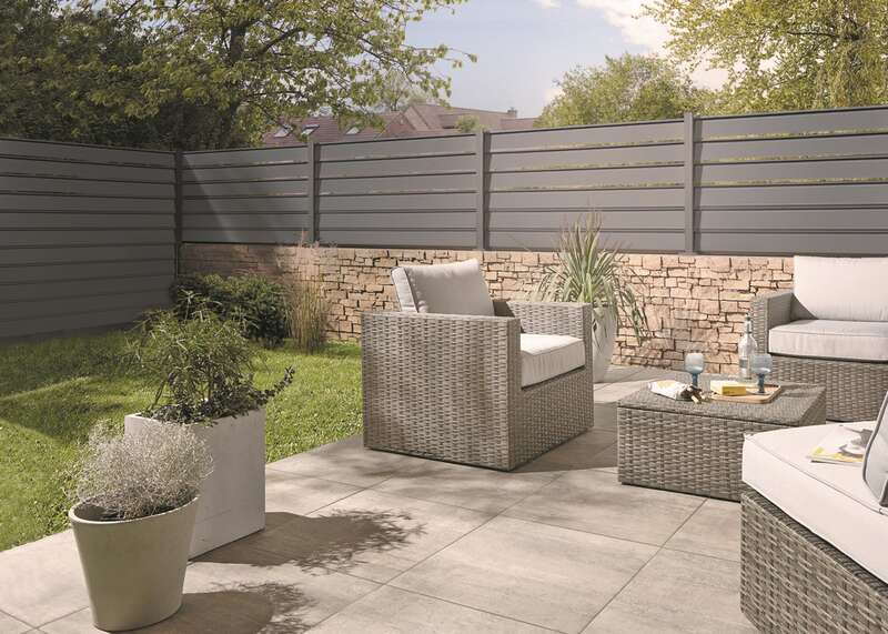 Lame de clôture en aluminium ALUCLOS ALUJOUR avec entretoise double gris clair 7037 H. 152 x Ép. 18 mm - L. 1,80 m