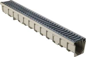 Caniveau MEAFLUID 100 en PVC hauteur 127 mm + grille passerelle en acier galvanisé classe A15