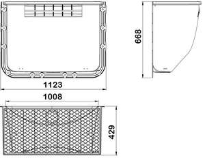 Cour anglaise ACO avec grille maille 30x30 pour un usage piéton L. 100 x l. 60 x H. 40 mm