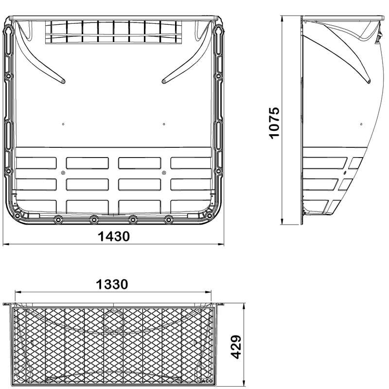 Cour anglaise ACO avec grille métal déployé piéton maille 30x30 L. 125 x l. 40 x H. 100 mm