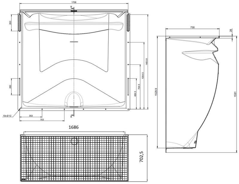 Cour anglaise ACO avec grille maille 30x30 pour un usage piéton L. 150 x l. 73 x H. 150 mm