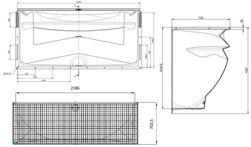 Cour anglaise ACO avec grille maille 30x30 pour un usage piéton L. 200 x l. 73 x H. 100 mm