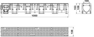 Caniveau ACO XTRADRAIN 100 C en polypropylène H. 150 mm + grille passerelle en microgrip composite classe C250
