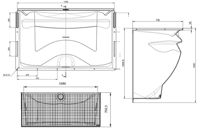 Cour anglaise ACO avec grille maille 30x30 pour un usage piéton L. 150 x l. 73 x H. 100 mm