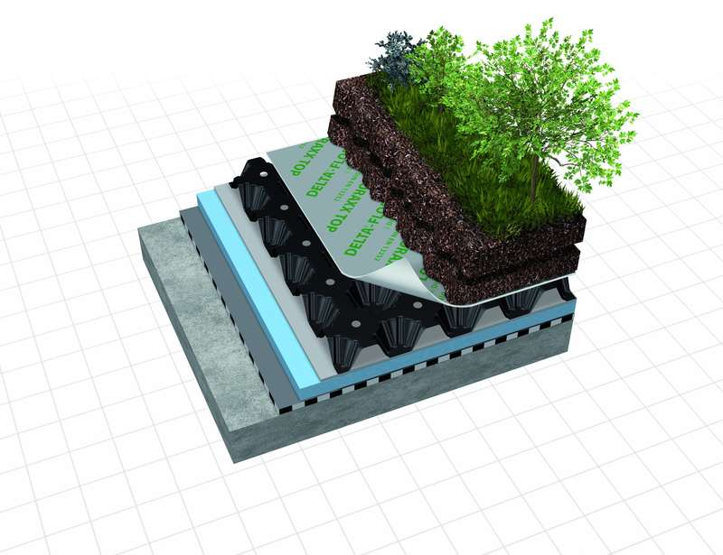 Membrane à excroissance de drainage en polyéthylène DELTA® FLORAXX TOP noir - Rouleau de L. 10 x l. 2 m
