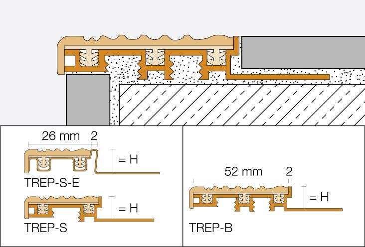 Profilé nez de marche SCHLÜTER TREP-S noisette L. 2,5 m x H. 12,5 mm x Prof. 2,6 cm