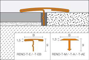 Profilé de transition en T SCHLÜTER RENO-T-M en laiton L. 2,5 m x H. 9 mm