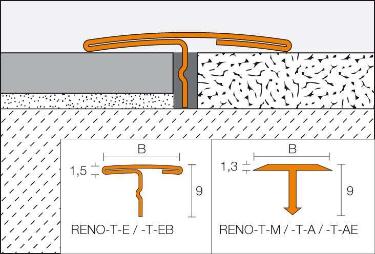 Profilé de transition en T SCHLÜTER RENO-T-M en laiton L. 2,5 m x H. 25 mm