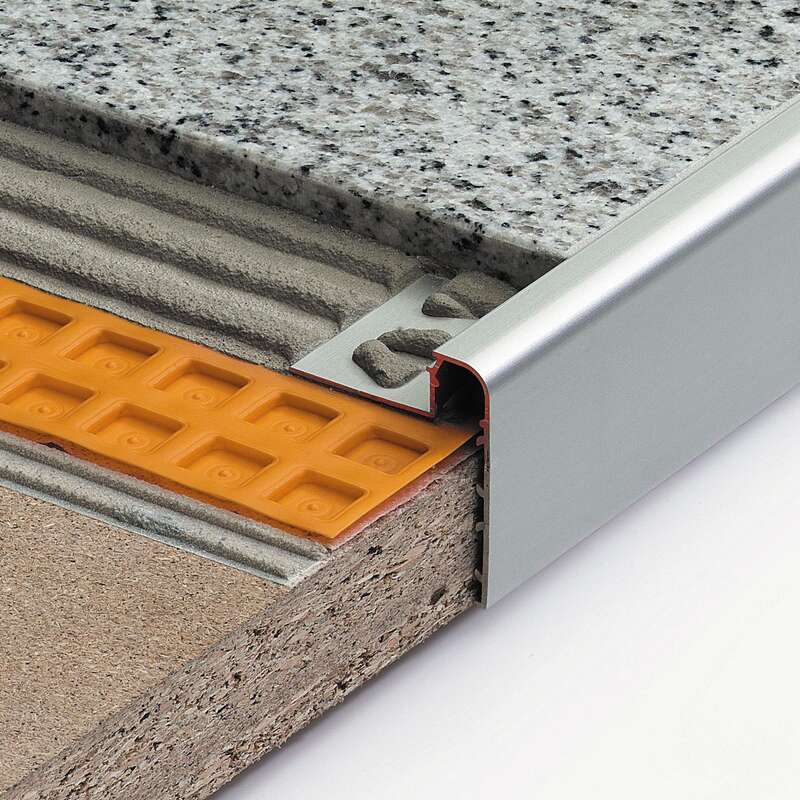 Profilé de finition avec espaceur SCHLÜTER RONDEC-STEP en aluminium naturel anodisé mat L. 2,5 m x H. 12,5 mm