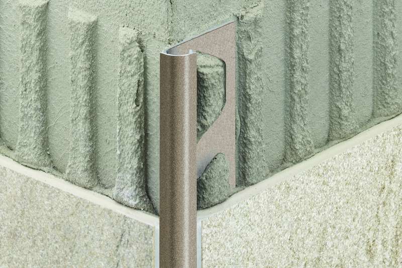 Profilé de finition pour angle sortant et revêtement carrelé SCHLÜTER RONDEC-TSBG en aluminium finition structurée beige gris L. 2,5 m x H. 11 mm