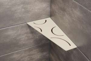 Tablette d'angle rectangulaire SCHLÜTER SHELF-E-S3 D6 - design Curve - en aluminium finition structurée ivoire L. 295 x l. 154 mm